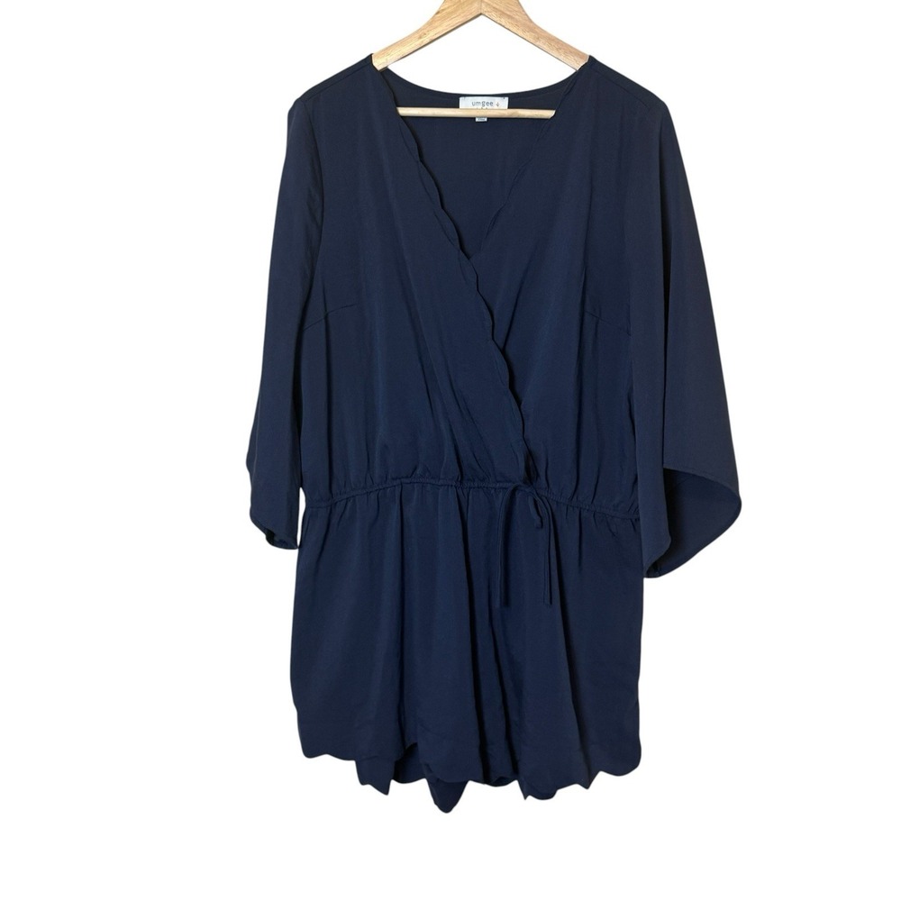 Umgee Dark Navy Scalloped Wrap Romper